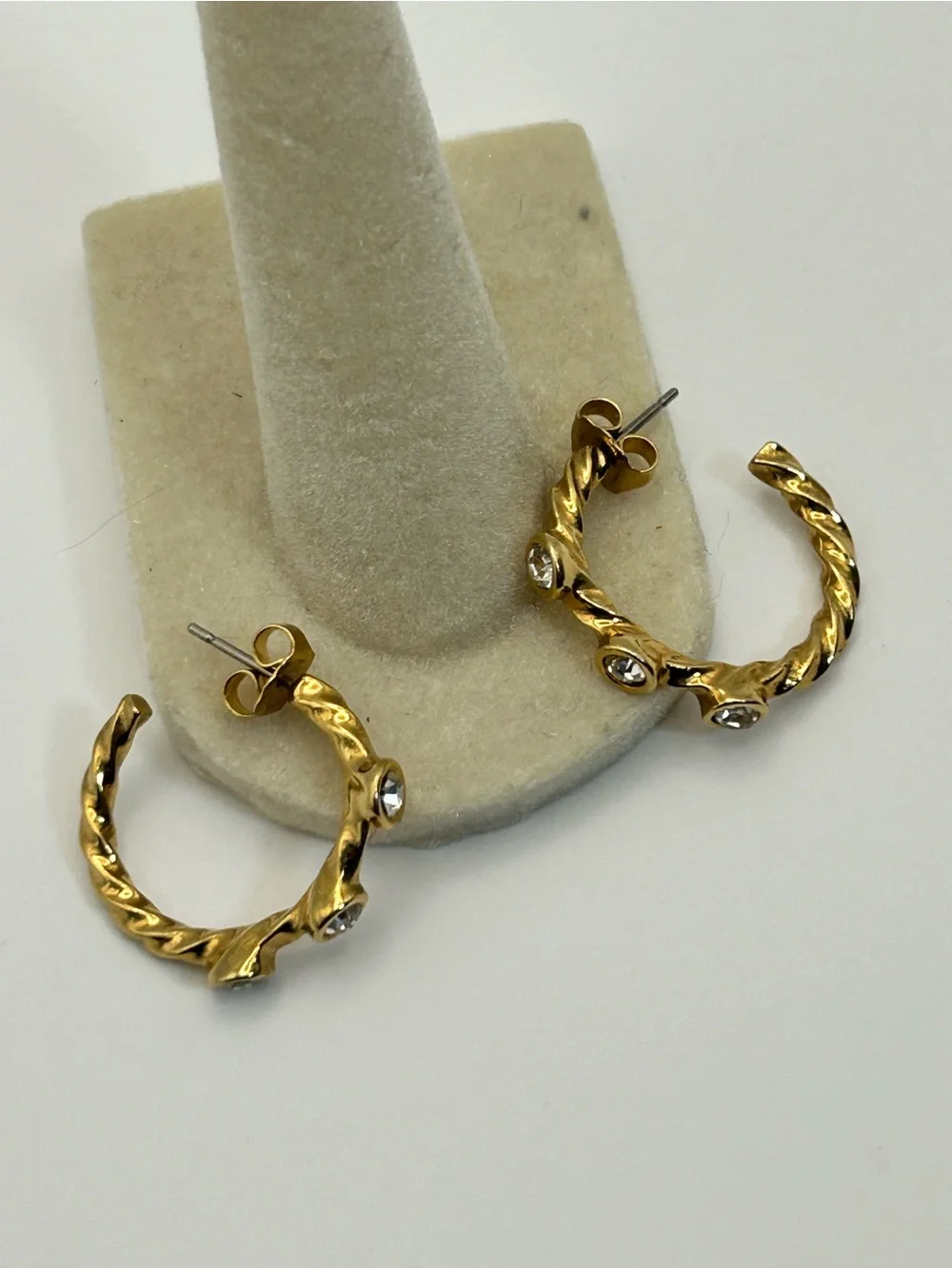 Vintage Twisted Hoop Crystal Earrings Chunky Studs Gold-tone